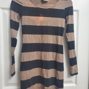 Divided Black and Tan Striped Long Sleeve Dress - SIZE 8 - DAMAGED